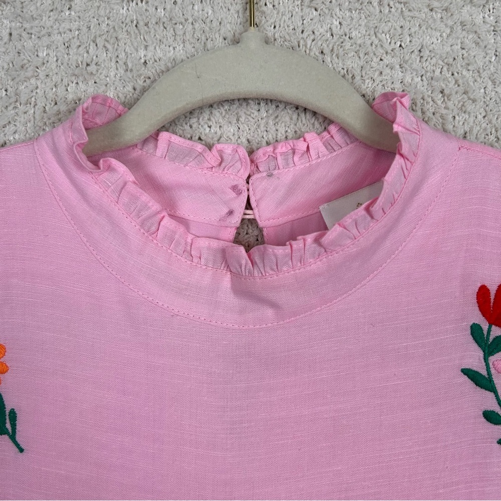 J.Marie Dress Womens M Pink Tiered Embordered Floral Lined Boho Linen Blend Midi - Picture 3 of 13